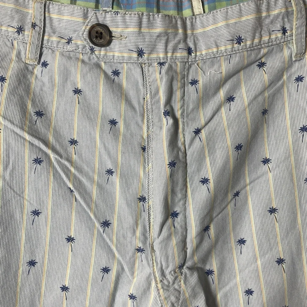 Tommy Bahama Shorts Mens 42 X 10 Blue Green Plaid Palm Trees Reversible